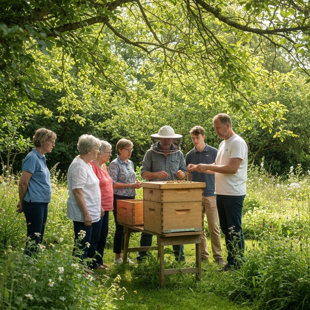 Beekeeping workshop in an English garden